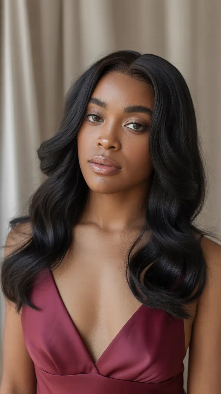 cor de cabelo primavera para pele escura 2026 Midnight Velvet Loose Waves