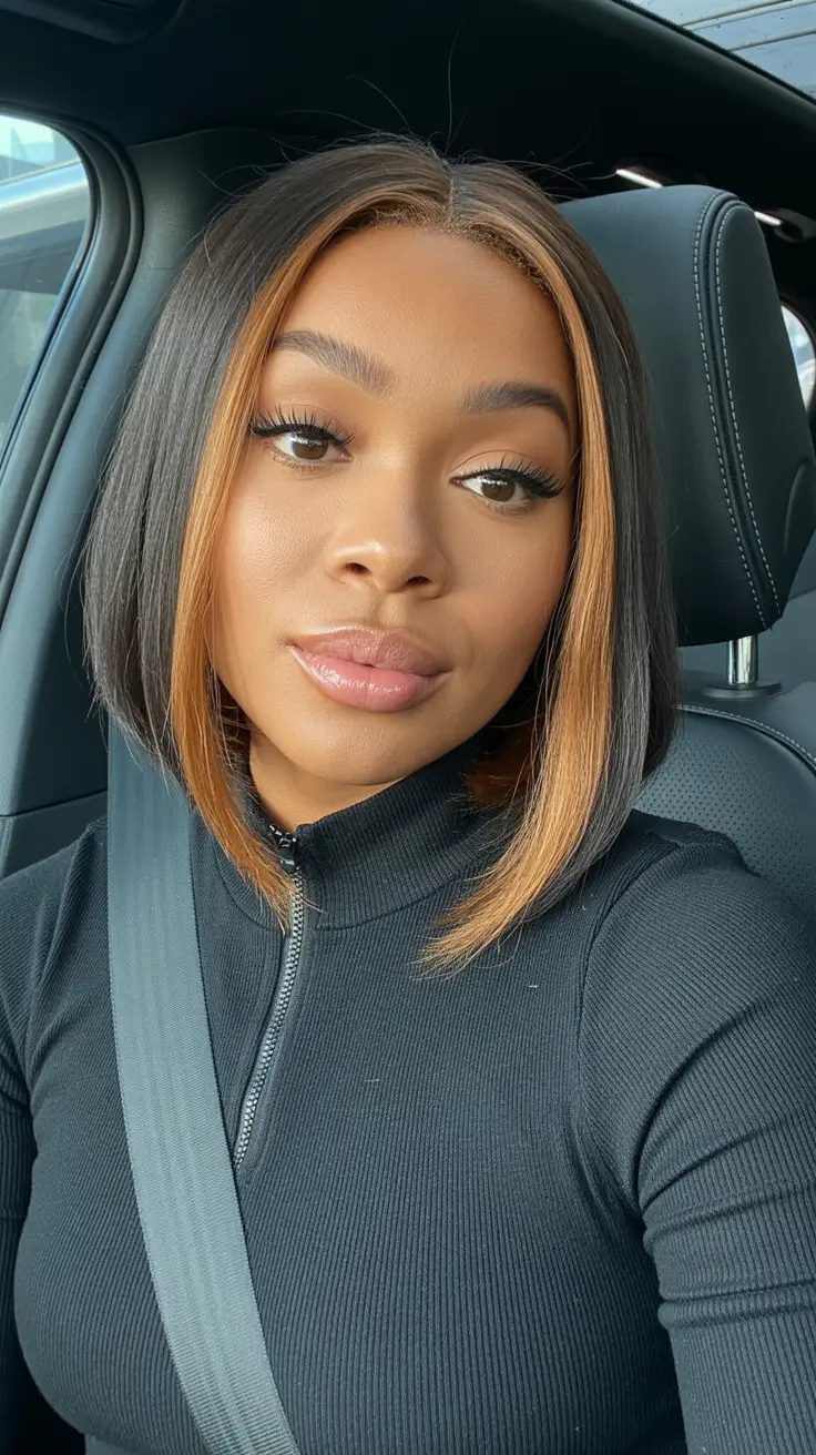 cor de cabelo primavera para pele escura 2026 Cinnamon Face-Frame Contour Bob