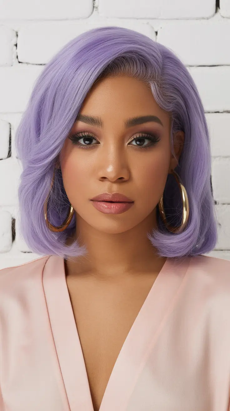 cor de cabelo primavera para pele escura 2026 Lavender Silk Curve Bob