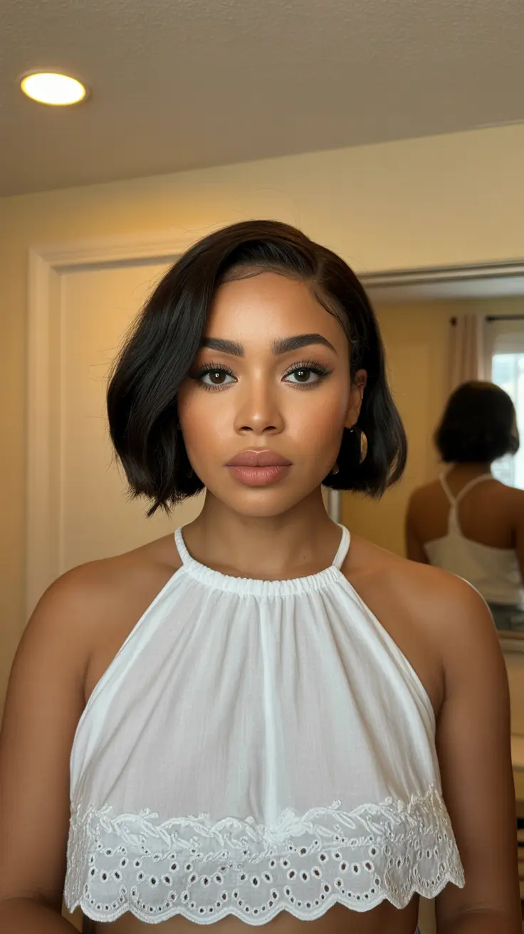 cor de cabelo primavera para pele escura 2026 Classic Glossed Short Wave Bob