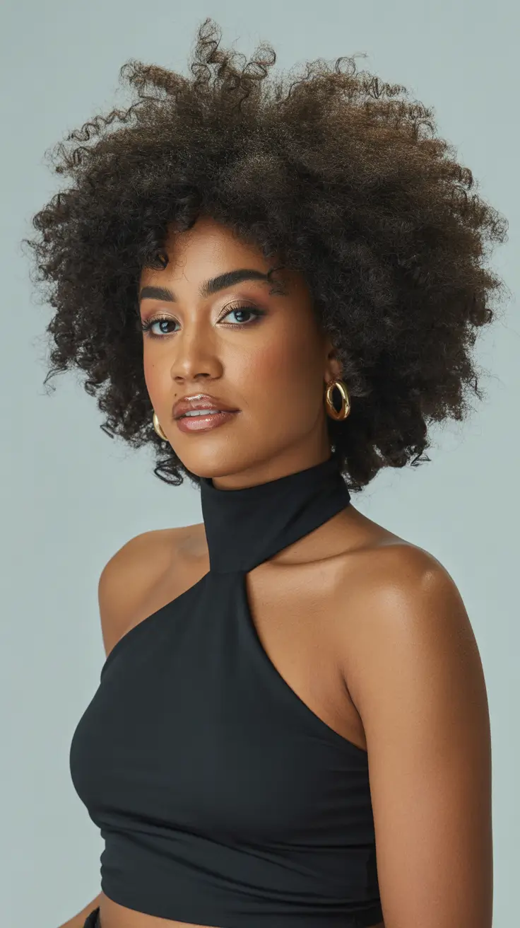 cor de cabelo primavera para pele escura 2026 Volumous Natural Coil Brunette