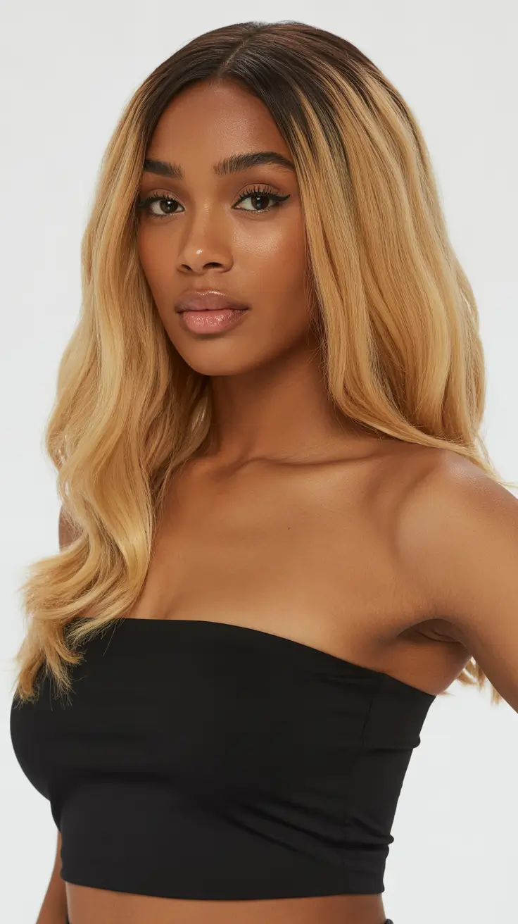 cor de cabelo primavera para pele escura 2026 Honey-Blonde Melt Waves