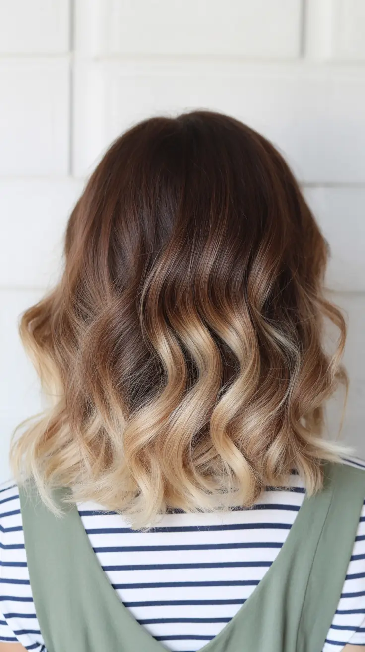 cor de cabelo ombre de primavera natural 2026 Ombre curto clássico com ondas suaves