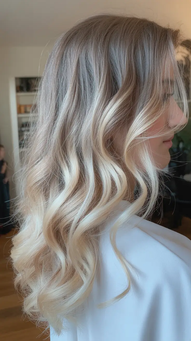 cor de cabelo ombre de primavera natural 2026 Cool Blonde Ombre com tons prateados