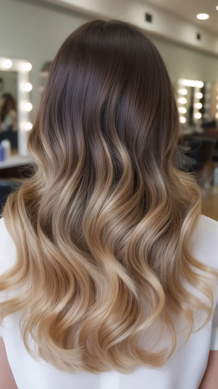 cor de cabelo ombre de primavera natural 2026 Ombre morena natural com dimensão de mel