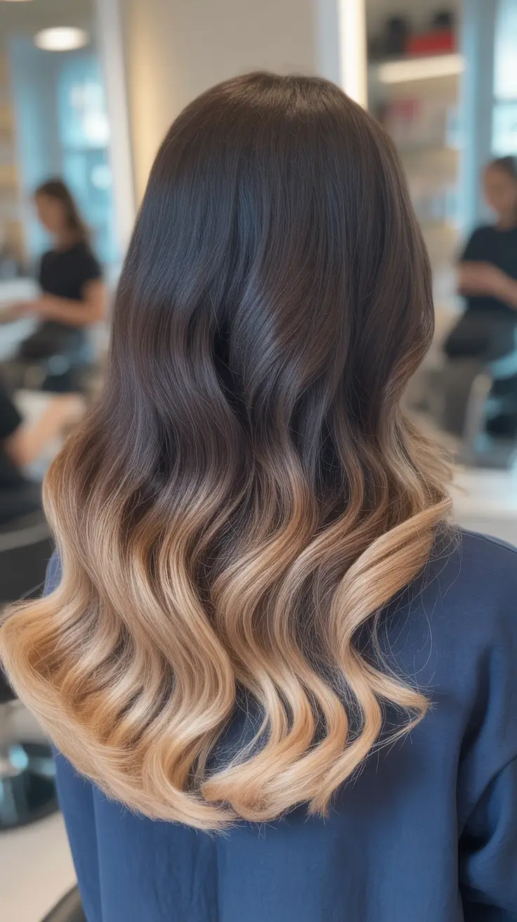 cor de cabelo ombre de primavera natural 2026 Ombre morena quente com pontas loiras suaves