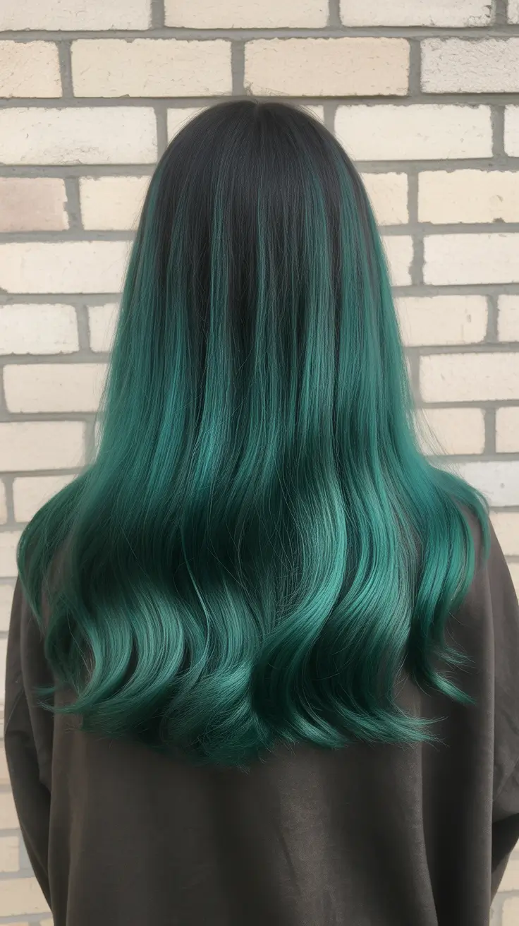 cor de cabelo ombre natural de primavera 2026 Ombre em tons de azul-petróleo em cabelos escuros