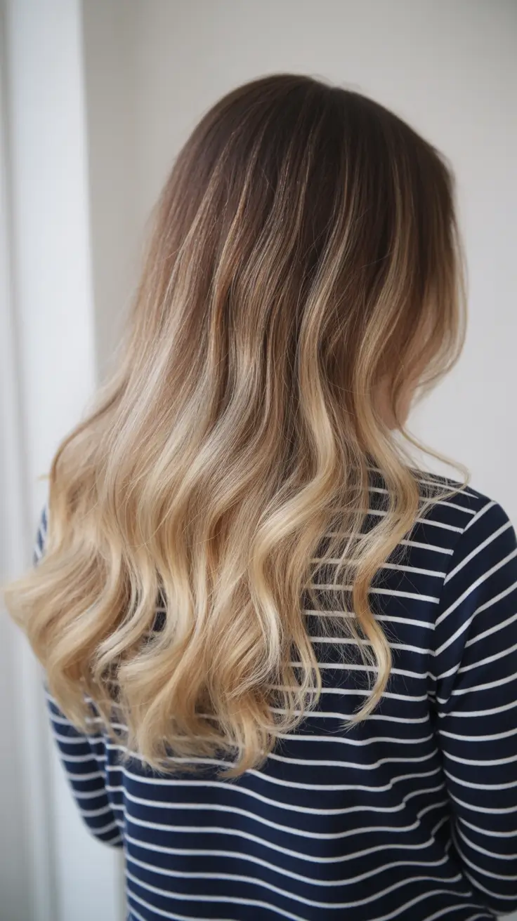 cor de cabelo ombre de primavera natural 2026 Ombre loiro clássico com fluxo natural