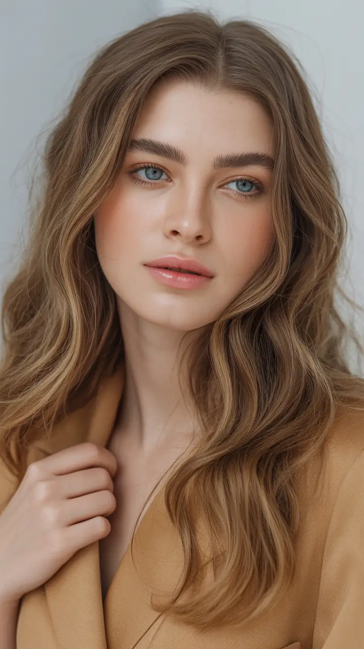 cor de cabelo castanho primavera 2026 Ondas suaves castanho-douradas para brilho natural da primavera