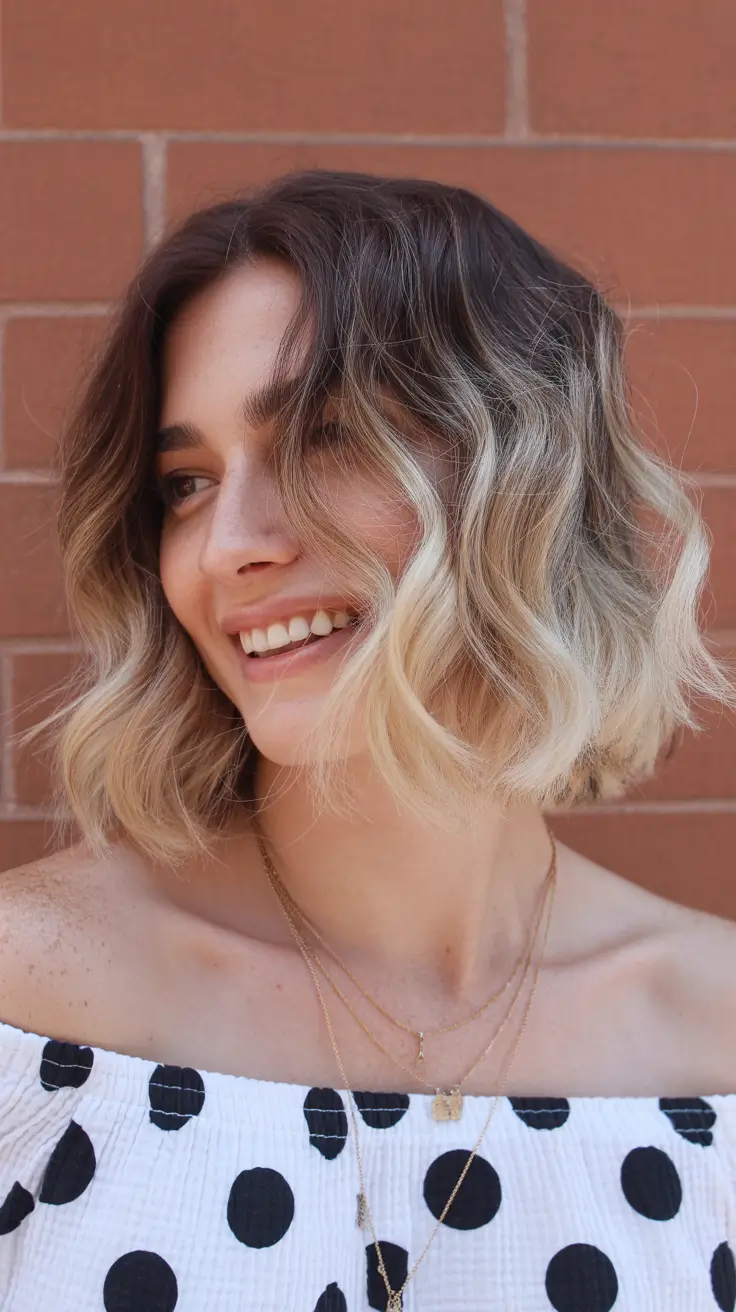 cor de cabelo castanho primavera 2026 Lively Wavy Bob com Light Spring Dimension