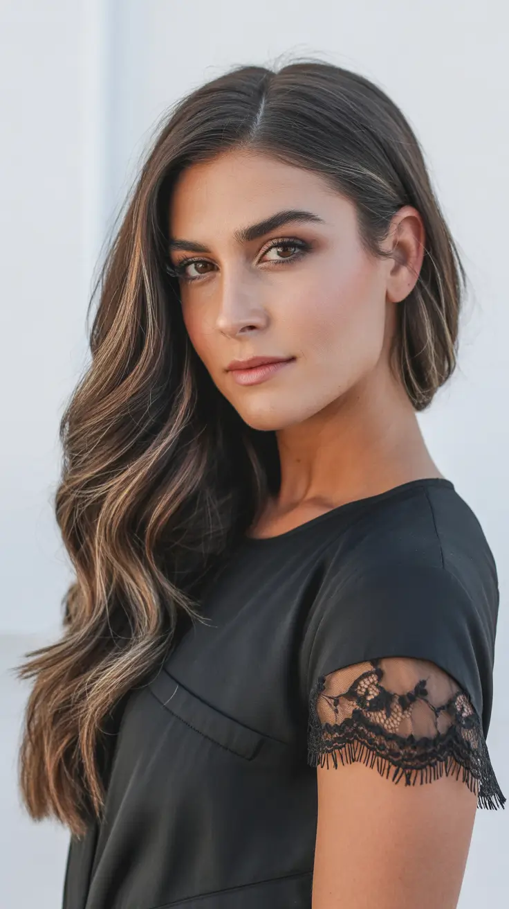 cor de cabelo castanho primavera 2026 Rich Espresso Waves com Soft Spring Lightening