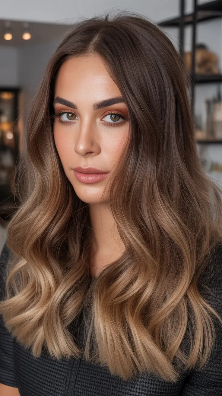 cor de cabelo castanho primavera 2026 Balayage morena aveludada para profundidade suave de primavera