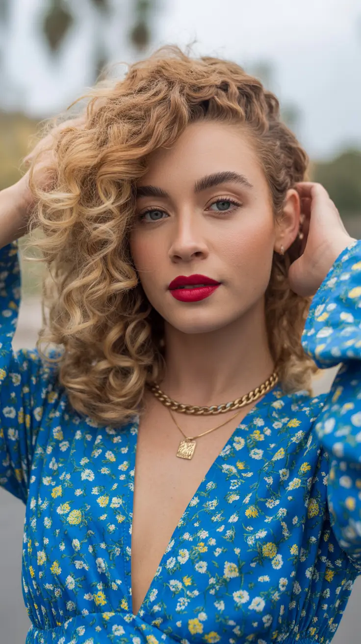 tendências de cores de cabelo para a primavera 2026 Golden Spring Curls With Sunlit Definition