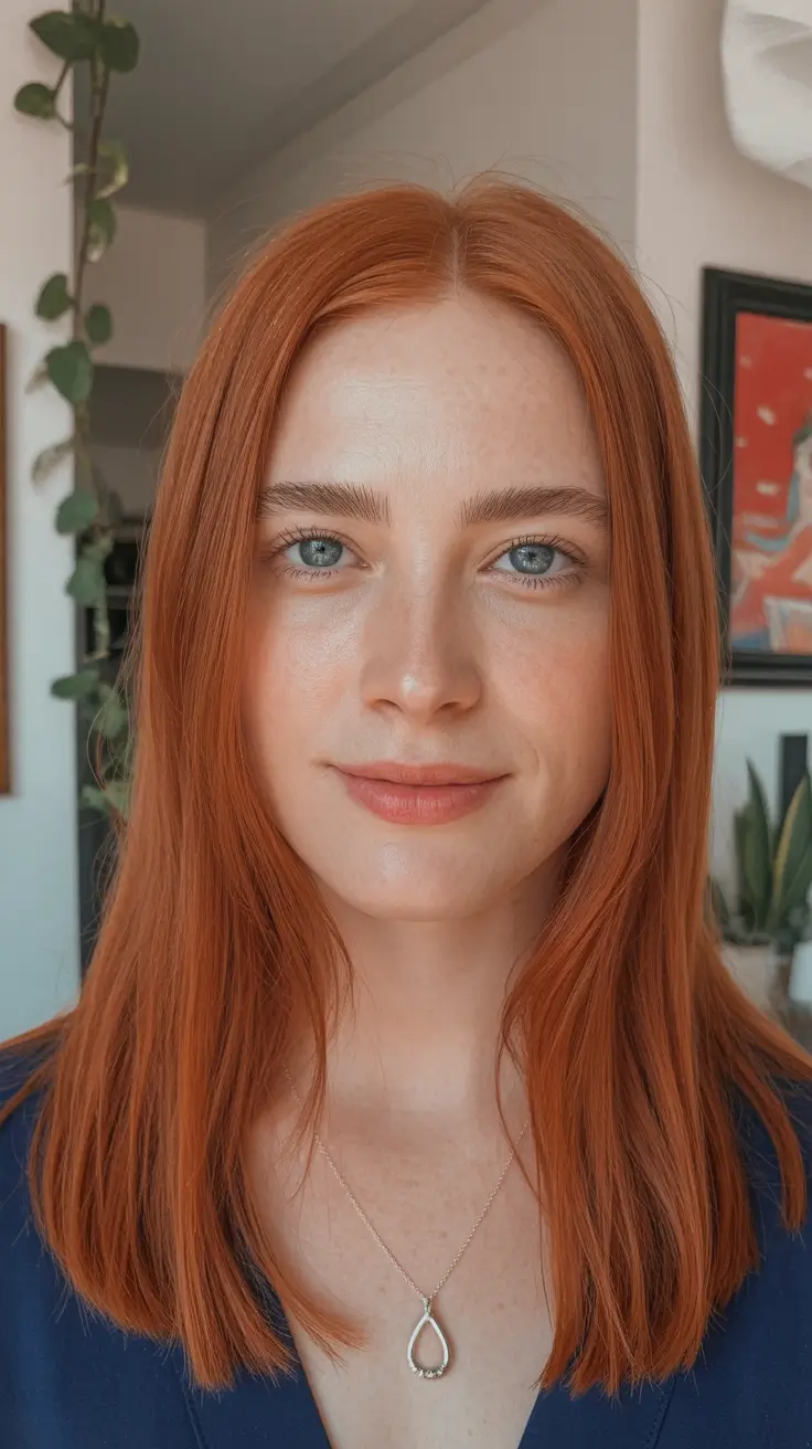 tendências de cores de cabelo na primavera 2026 Classic Copper Shine With Clean Lines