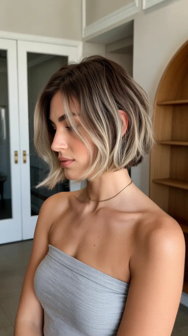 Tendências de cores de cabelo para a primavera de 2026 Ash Bronde Bob com leveza em moldura de rosto
