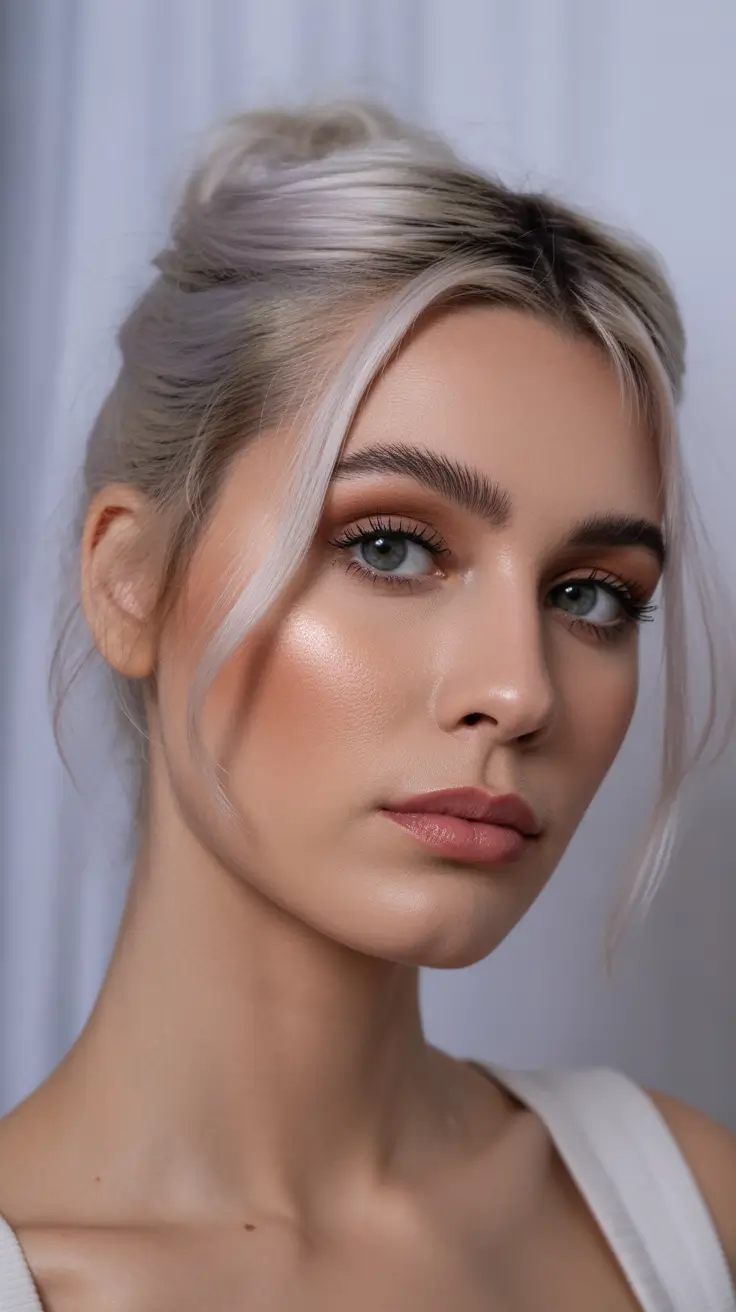 tendências de cores de cabelo para a primavera 2026 Frosted Blonde Updo com brilho em tons frios