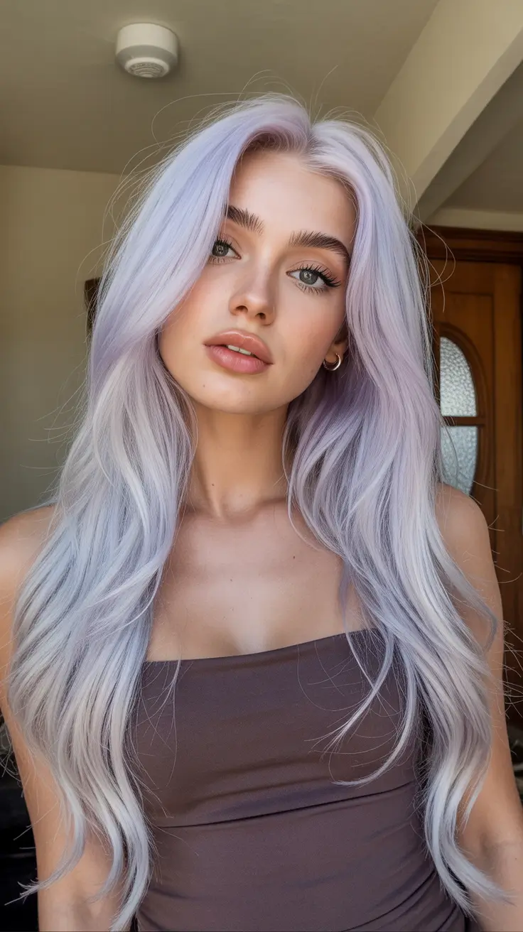 tendências de cores de cabelo primavera 2026 Pastel Lilás Loiro Com Dimensão Suave