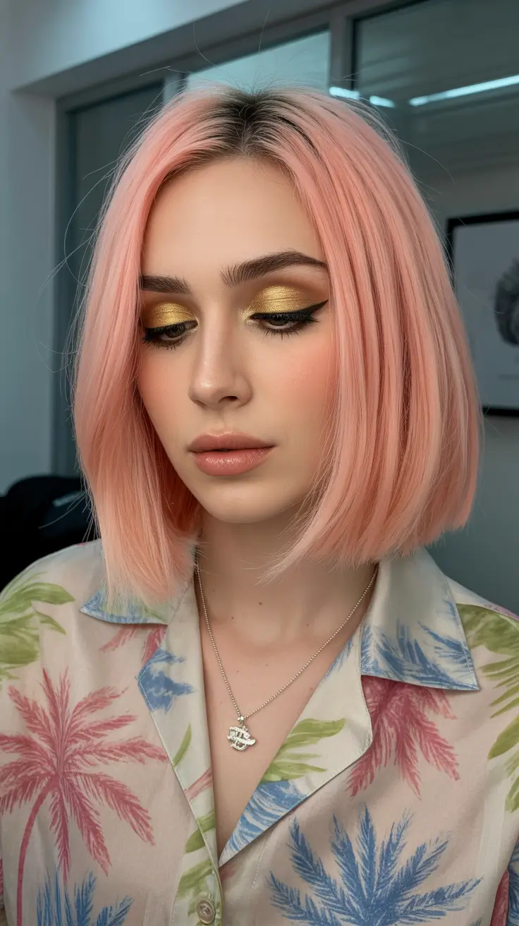 tendências de cores de cabelo da primavera 2026 Peach-Blush Bob com bordas limpas e modernas