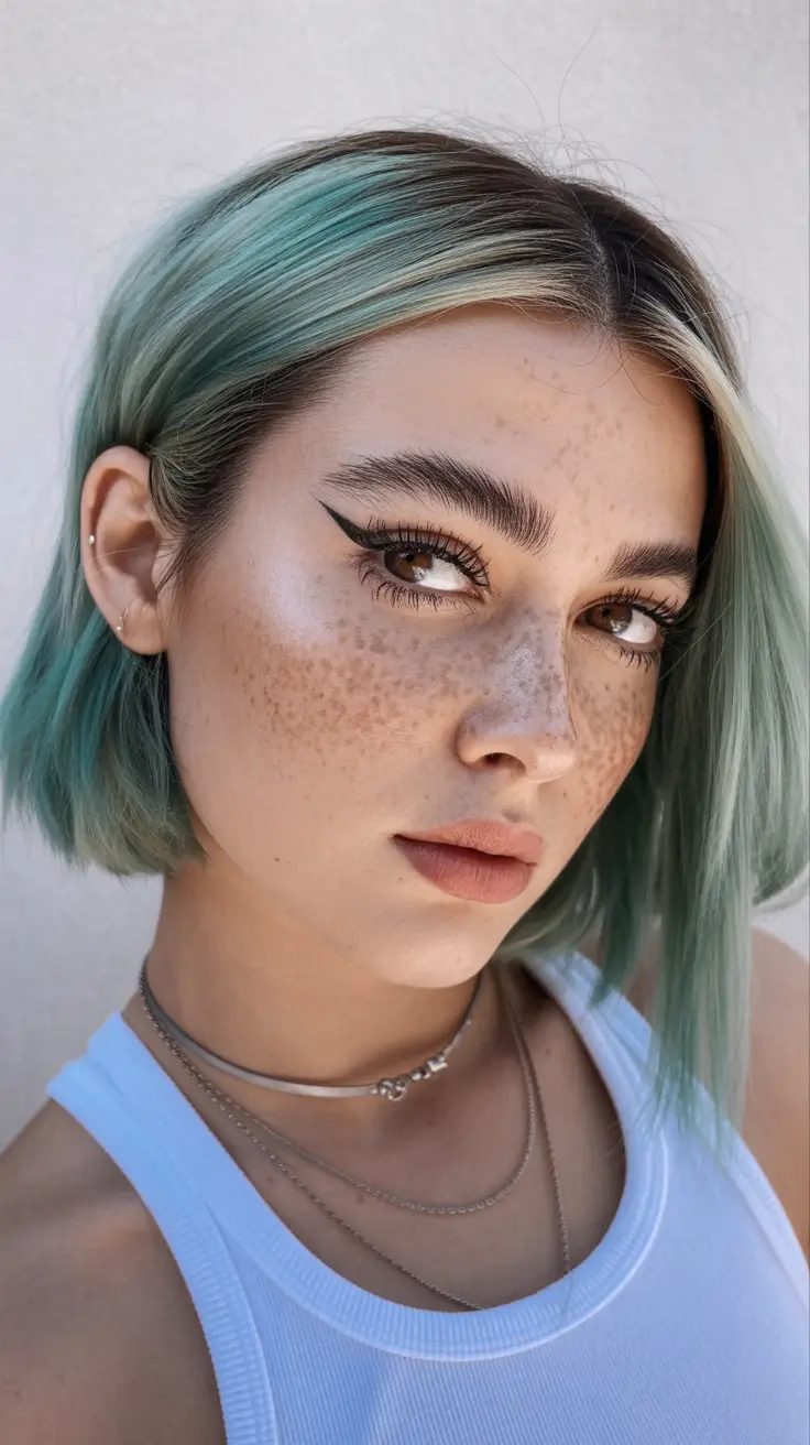 Tendências de cores de cabelo para a primavera de 2026 Bob Mint-Dipped com Cool Edge