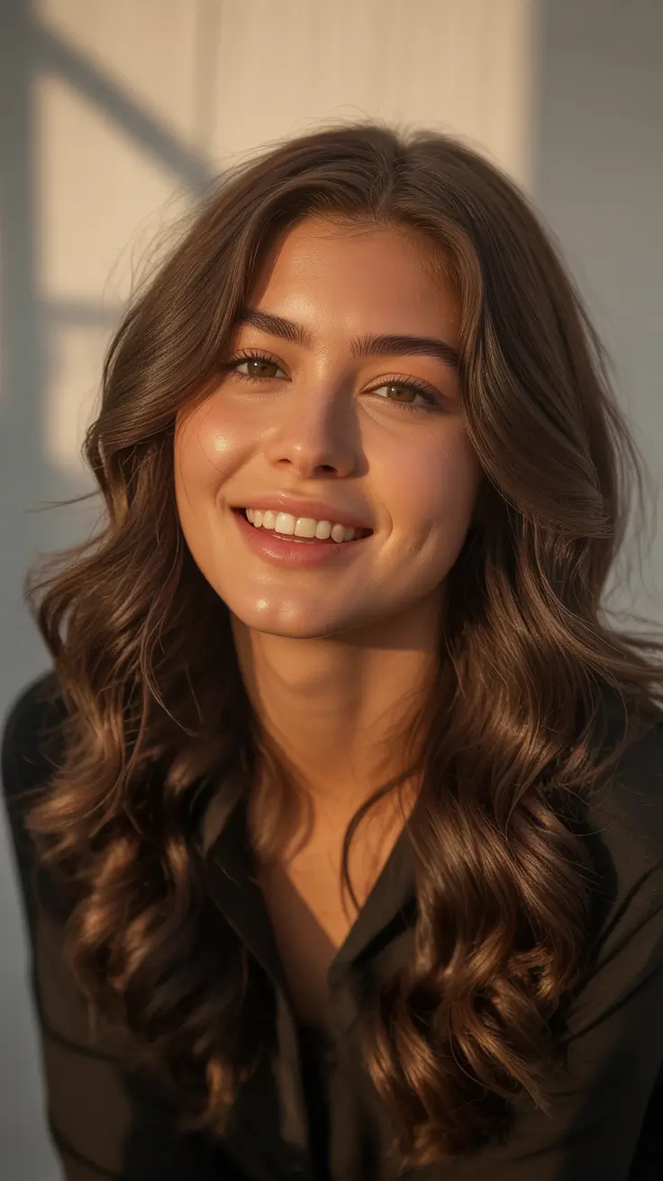 May Hair Color Ideas 2026 Golden Chestnut Shine com definição romântica de cachos