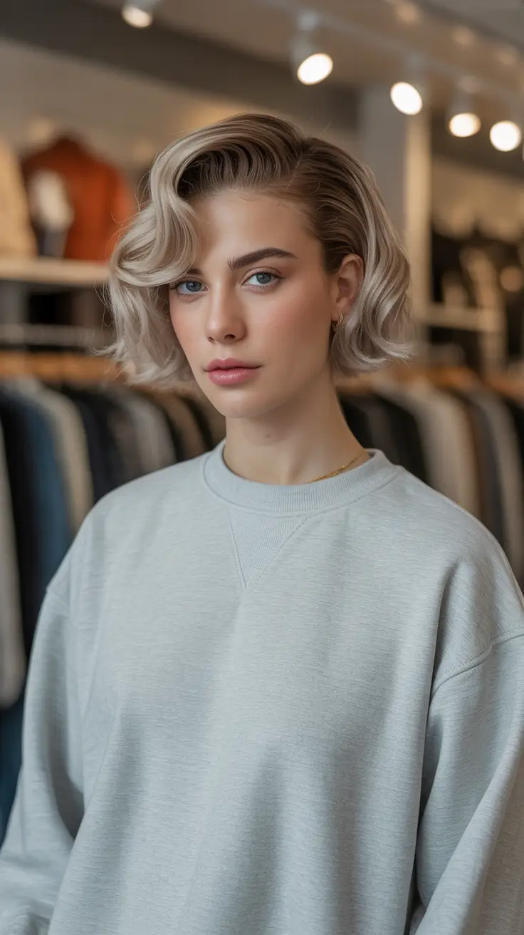 Idéias para cores de cabelo de maio 2026 Cool Platinum Sculpted Bob com borda editorial