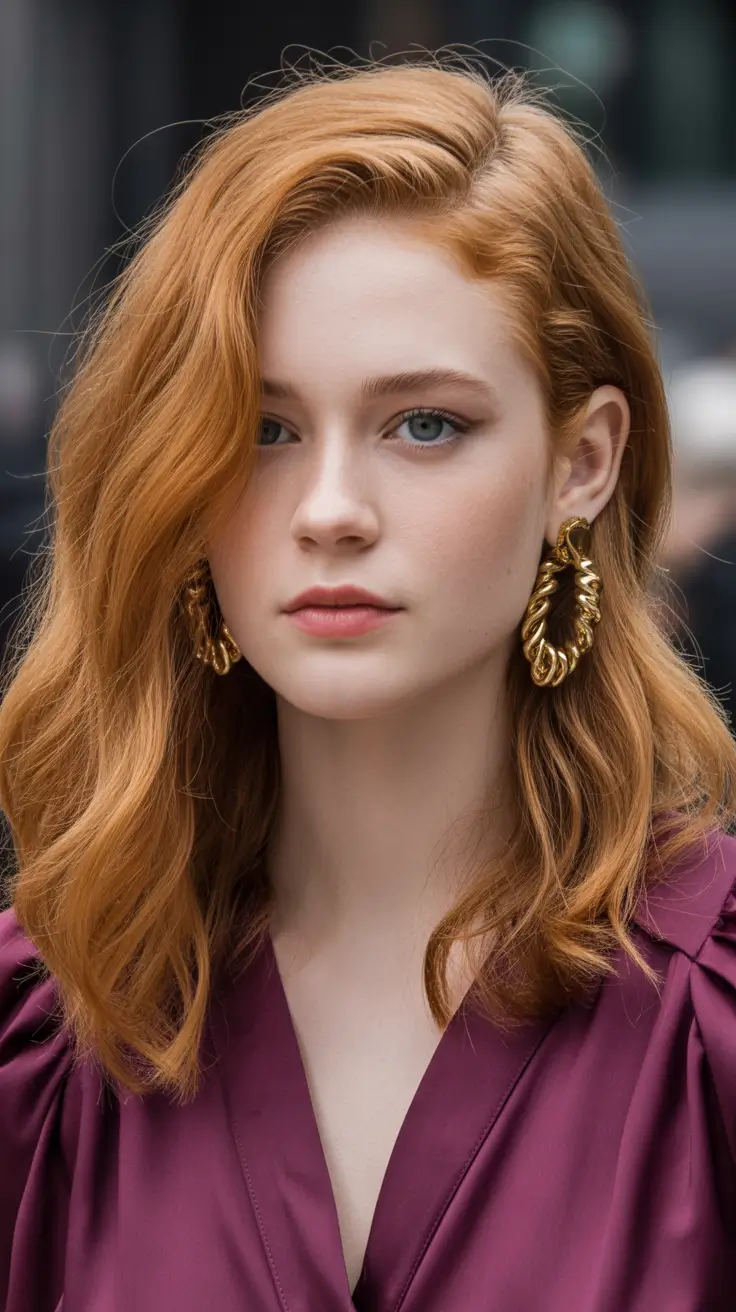 Idéias para cores de cabelo de maio 2026 Modern Ginger Luxe com declaração de calor