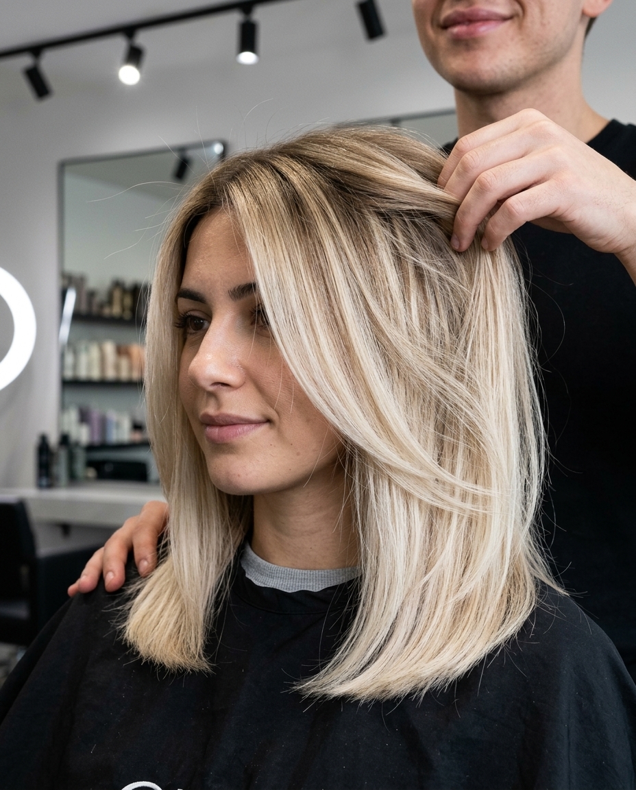 Cabelo Ombre Loiro Manteiga 2026 ombre em camadas longas com louro manteiga e mancha de raiz de foilyage - estilo chique sem esforço