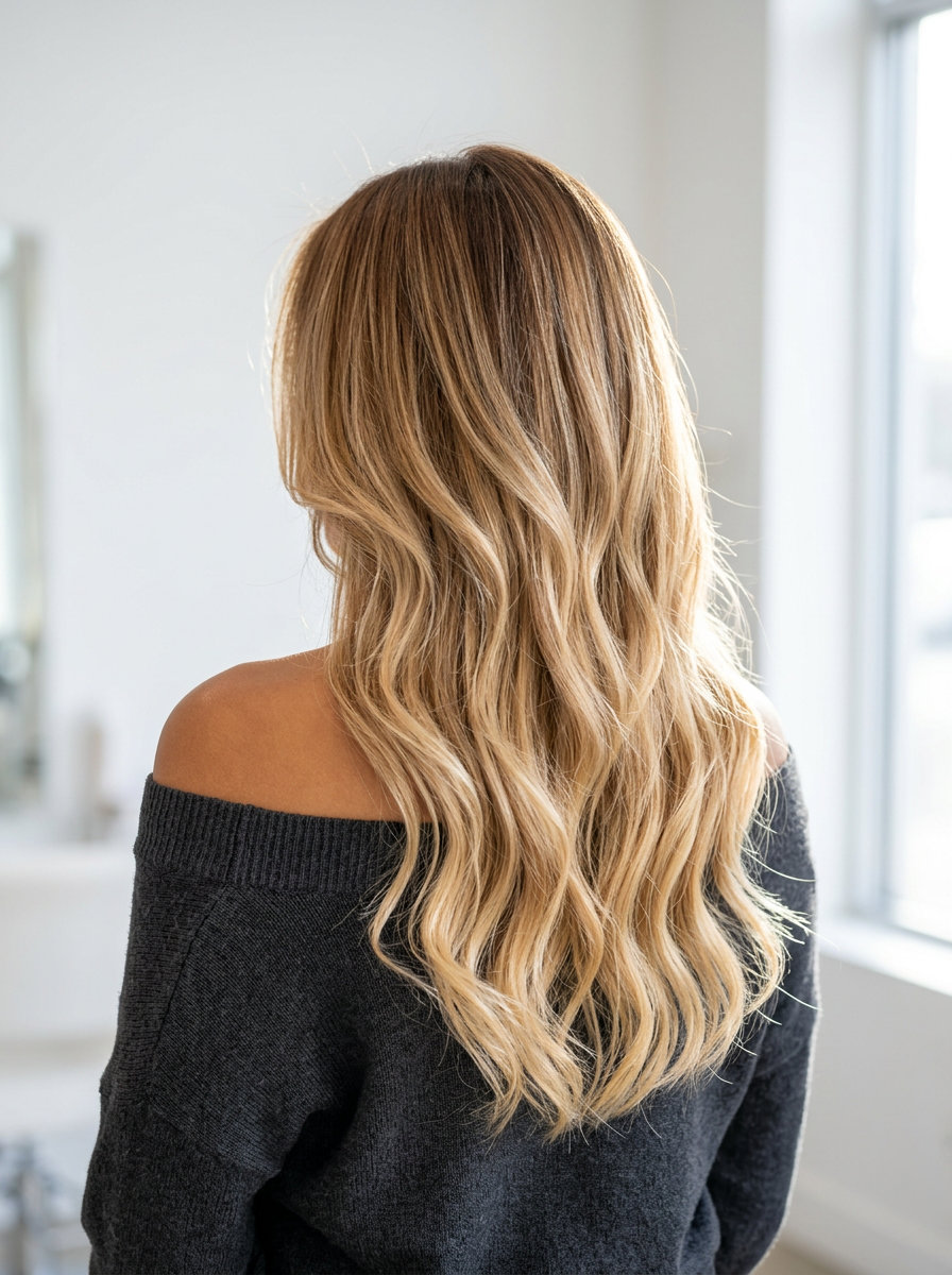 Caramelo Mel Ombré Cascata 2026 louro longo ombré caramelo mel com camadas perfeitas, para ondas glamorosas