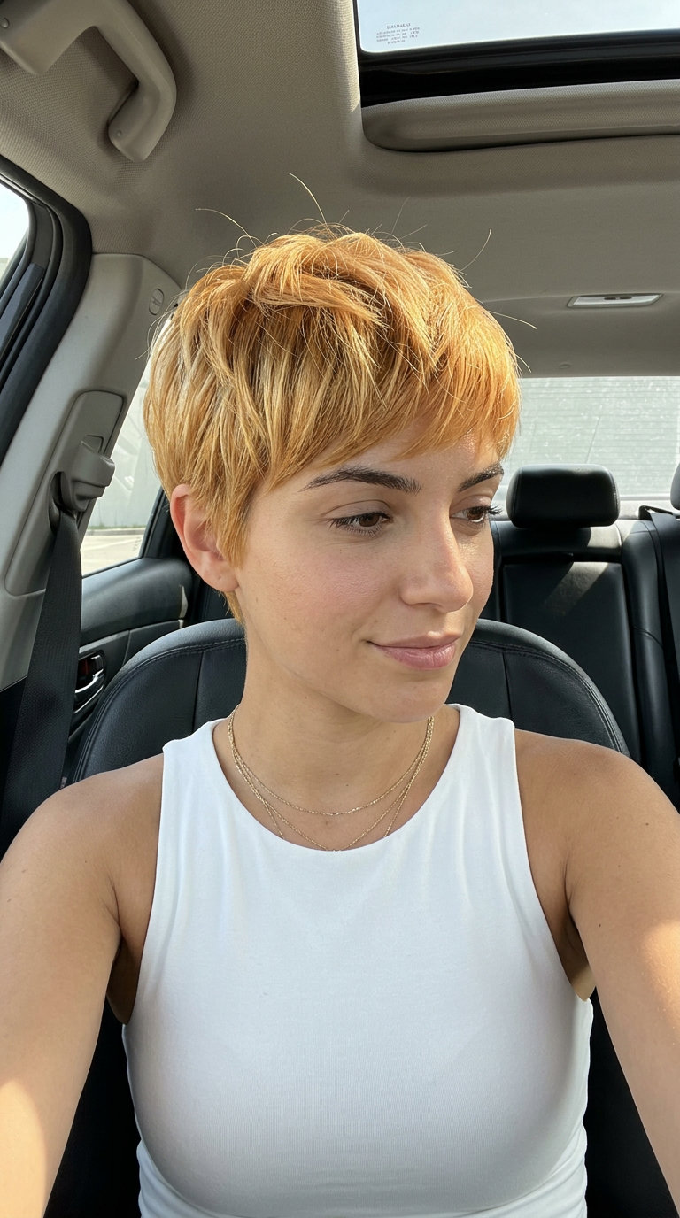 Safra de Mel Vanguardista 2026 corte de cabelo pixie loiro mel caramelo muito curto com textura esculpida e laterais cônicas para vanguarda