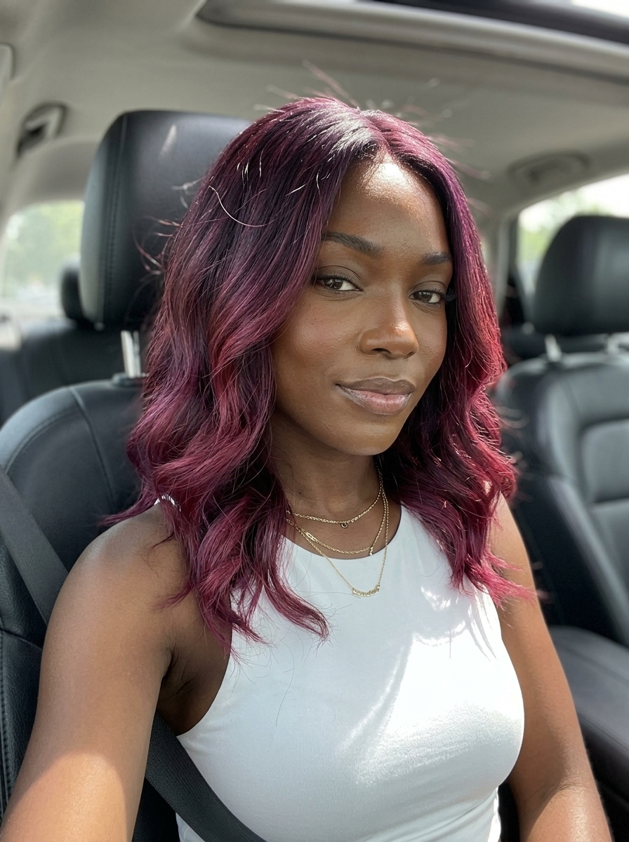 Cabelo Ombre Deep Plum to Berry 2026 ombre longo e profundo de ameixa a baga com tons magenta, mistura personalizada, sem franjas - visual atraente