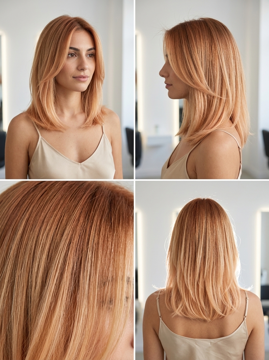 Ombre Lob Morango Loiro 2026 ombre lob suave com loiro dourado, fitas balayage – look romântico para encontro noturno